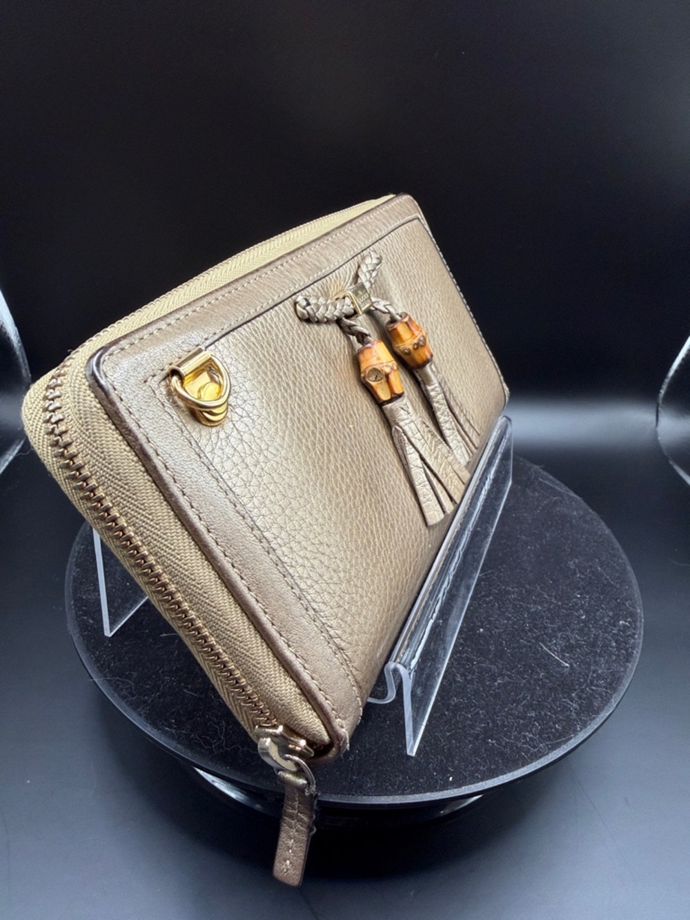 GUCCI Gold Bamboo Leather Continental Wallet Converted with Gold Chain - Picture 3 of 13